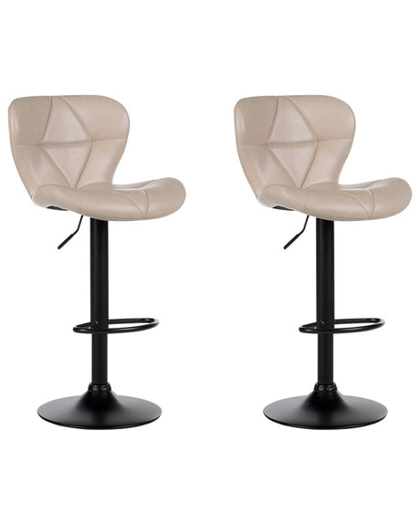 Set of 2 Bar Stool Light Beige Faux Leather Swivel Adjustable Height Modern Kitchen Bar Chair Beliani