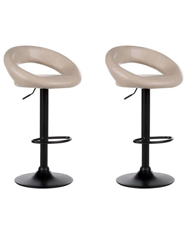 Set of 2 Bar Stools Light Beige Faux Leather Upholstery Footstool Swivel Gas Lift Adjustable Height Minimalist Beliani