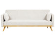 Sofa Bed Off-White Fabric Upholstered 3 Seater Click Clack Bed Wooden Frame Legs Armrests Living Room Traditional Beliani