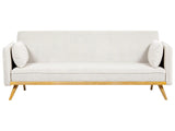 Sofa Bed Off-White Fabric Upholstered 3 Seater Click Clack Bed Wooden Frame Legs Armrests Living Room Traditional Beliani