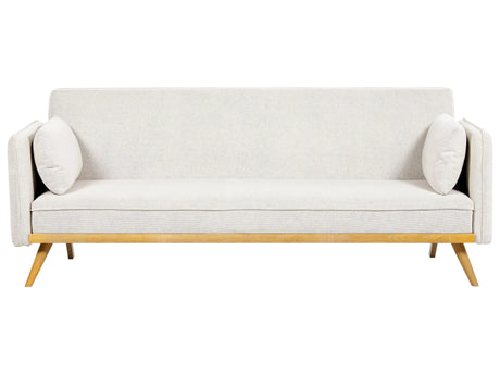 Sofa Bed Off-White Fabric Upholstered 3 Seater Click Clack Bed Wooden Frame Legs Armrests Living Room Traditional Beliani