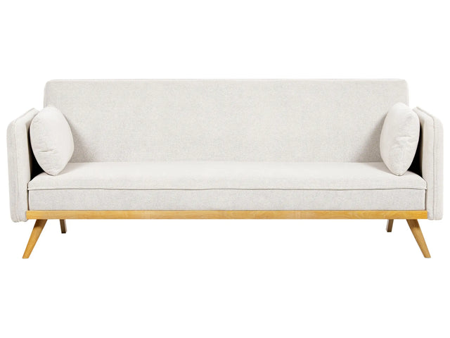Sofa Bed Off-White Fabric Upholstered 3 Seater Click Clack Bed Wooden Frame Legs Armrests Living Room Traditional Beliani