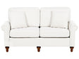 2 Seater Sofa White Fabric Upholstery Scrolled Arms Wood Frame Throw Pillows Modern Living Room Beliani