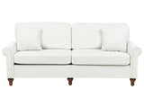 3 Seater Sofa White Fabric Upholstery Scrolled Arms Wood Frame Throw Pillows Modern Living Room Beliani