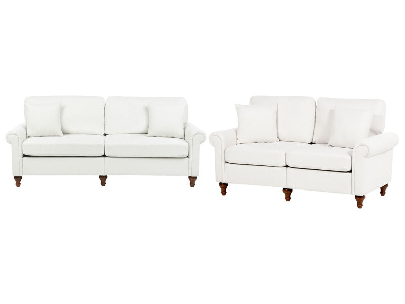 2 + 3 Seater White Scrolled Arms Sofa Set Throw Pillows Living Room Traditional Modern Beliani