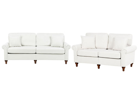 2 + 3 Seater White Scrolled Arms Sofa Set Throw Pillows Living Room Traditional Modern Beliani