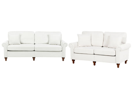 2 + 3 Seater White Scrolled Arms Sofa Set Throw Pillows Living Room Traditional Modern Beliani