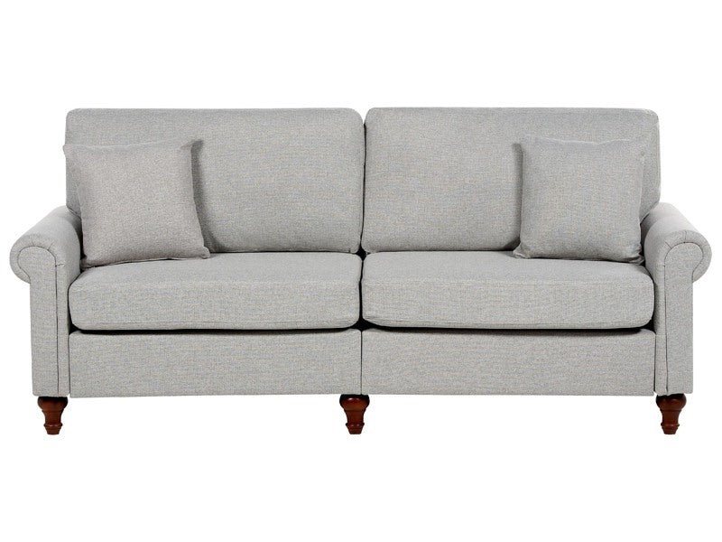 3 Seater Sofa Light Grey Fabric Chesterfield Style Low Back Beliani