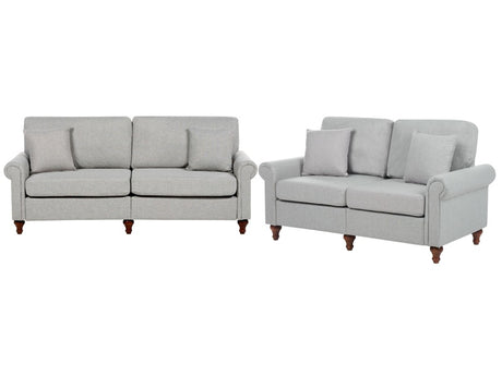 2 + 3 Seater Light Grey Scrolled Arms Sofa Set Throw Pillows Living Room Traditional Modern Beliani