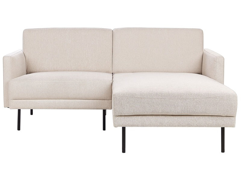 Left Hand Corner Sofa Polyester Light Beige 192 x 155 Couch 2-Seater Upholstered Metal Legs Woven Fabric Cushioned Back Minimalist Modern Beliani