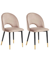 Set of 2 Dining Chairs Taupe Beige Velvet Upholstery Black Legs Retro Glamour Beliani