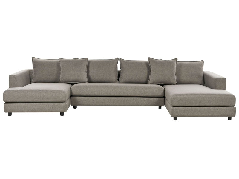 Corner Sofa Taupe Polyester Upholstery Modern U-Shaped 5 Seater with Ottomans Extra Throw Pillows Cushioned Backrest Beliani