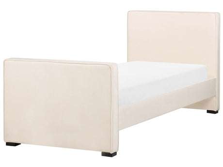 Bed Beige Velvet Upholstered Frame Headrest 3ft EU Single Size Bedroom Kids Room Modern Traditional Beliani