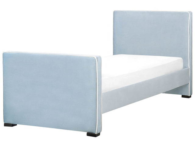 Bed Blue Velvet Upholstered Frame Headrest 3ft EU Single Size Bedroom Kids Room Modern Traditional Beliani