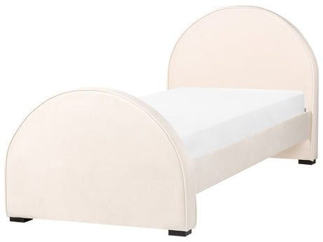 Bed Beige Velvet Upholstered Frame Headrest 3ft EU Single Size Bedroom Kids Room Modern Traditional Beliani