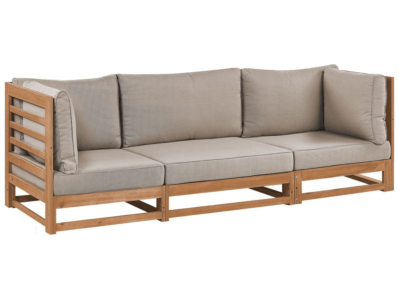 Garden Sofa Taupe Certified Light Acacia Wood Outdoor 3 Seater with Cushions Modern Design Beliani