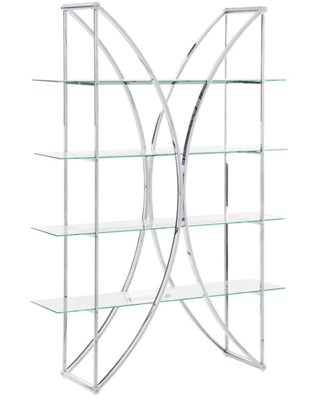 4 Tier Bookcase Metal Silver with Glass Shelves Glamour Style Storage Solution Beliani