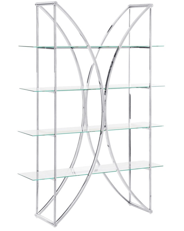 4 Tier Bookcase Metal Silver with Glass Shelves Glamour Style Storage Solution Beliani