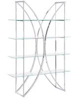 4 Tier Bookcase Metal Silver with Glass Shelves Glamour Style Storage Solution Beliani