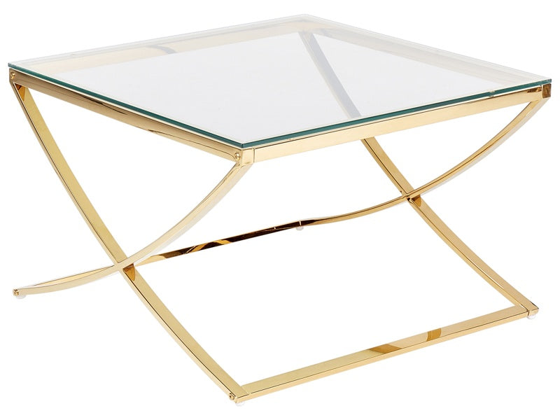 Glass Top Coffee Table Gold Stainless Steel Frame 70 x 70 cm Glamour Style Chic Gloss Finish Beliani