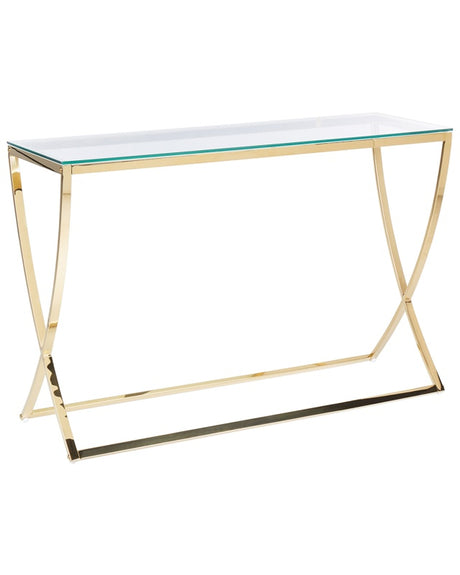 Glass Top Console Table Gold Stainless Steel Frame 120 x 40 cm Glamour Style Chic Gloss Finish Beliani