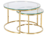 2 Piece Nest of Tables Gold Stainless Steel Frame Tempered Glass Round Tabletop Glamour Beliani