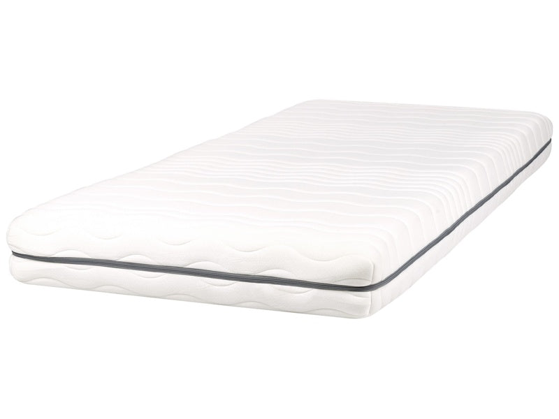 Memory Foam Mattress White with Grey Fabric EU Single Size Medium Firm H2 Beliani