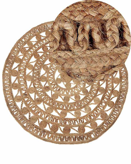 Area Rug Beige Round 140 cm Boho Rustic Spiral Braided Plaited Handmade Natural Jute Bedroom Living Room Beliani