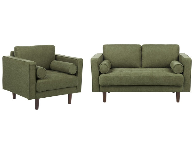 Sofa Set Green Fabric Upholstered 2 Seater with Armchair Cushioned Thickly Padded Backrest Classic Retro Design Living Room Beliani