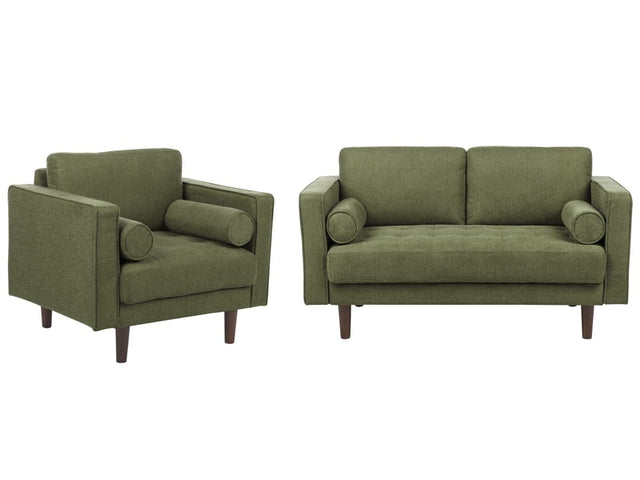 Sofa Set Green Fabric Upholstered 2 Seater with Armchair Cushioned Thickly Padded Backrest Classic Retro Design Living Room Beliani