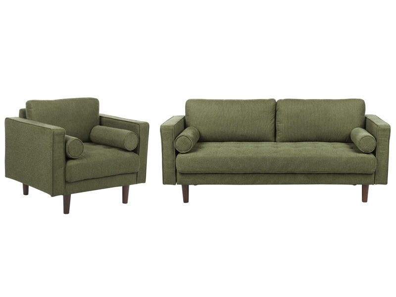 Sofa Set Green Fabric Upholstered 3 Seater with Armchair Cushioned Thickly Padded Backrest Classic Retro Design Living Room Beliani