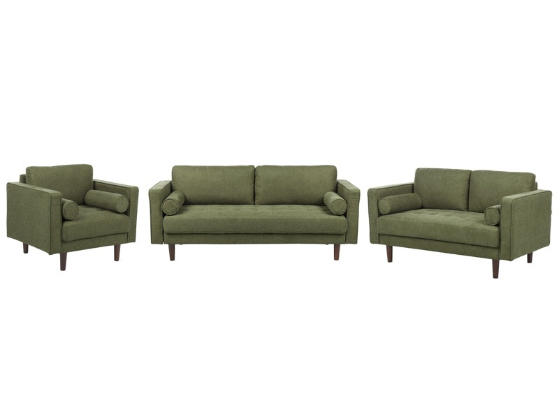 Sofa Set Green Fabric Upholstered 2+3 Seater with Armchair Cushioned Thickly Padded Backrest Classic Retro Design Living Room Beliani