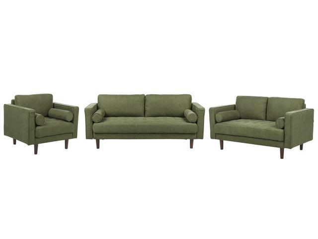 Sofa Set Green Fabric Upholstered 2+3 Seater with Armchair Cushioned Thickly Padded Backrest Classic Retro Design Living Room Beliani