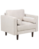 Armchair Beige Upholstered Cushioned Thickly Padded Backrest Classic Retro Design Living Room Beliani