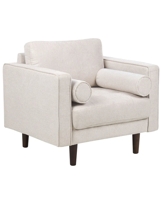 Armchair Beige Upholstered Cushioned Thickly Padded Backrest Classic Retro Design Living Room Beliani