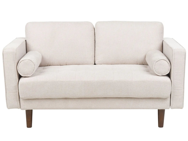 Sofa Beige Fabric Upholstered 2 Seater Cushioned Thickly Padded Backrest Classic Retro Design Living Room Beliani
