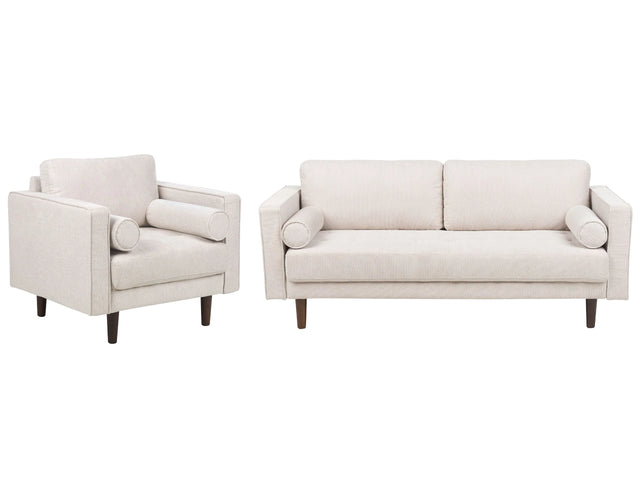 Sofa Set Beige Fabric Upholstered 3 Seater with Armchair Cushioned Thickly Padded Backrest Classic Retro Design Living Room Beliani
