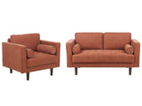 Sofa Set Golden Brown Fabric Upholstered 2 Seater with Armchair Cushioned Thickly Padded Backrest Classic Retro Design Living Room Beliani