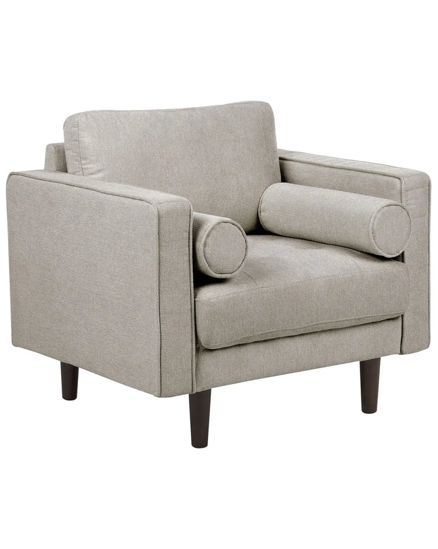 Armchair Taupe Upholstered Cushioned Thickly Padded Backrest Classic Retro Design Living Room Beliani