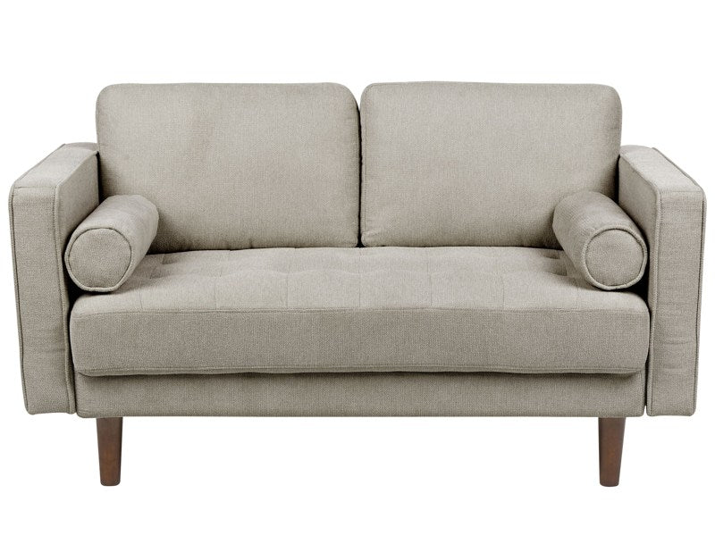 Sofa Taupe Fabric Upholstered 2 Seater Cushioned Thickly Padded Backrest Classic Retro Design Living Room Beliani