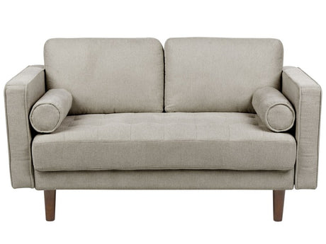 Sofa Taupe Fabric Upholstered 2 Seater Cushioned Thickly Padded Backrest Classic Retro Design Living Room Beliani