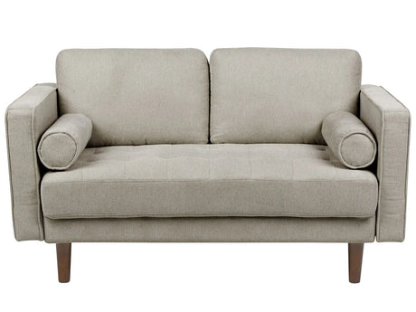 Sofa Taupe Fabric Upholstered 2 Seater Cushioned Thickly Padded Backrest Classic Retro Design Living Room Beliani