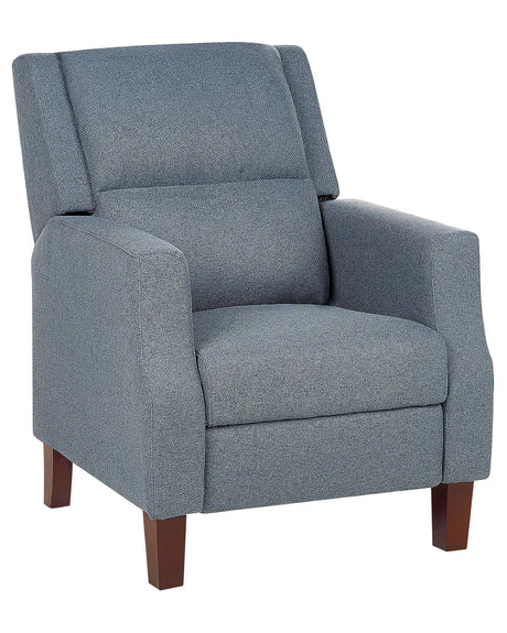 Recliner Chair Blue Fabric Upholstery Push-Back Manually Adjustable Back and Footrest Retro Design Armchair Beliani