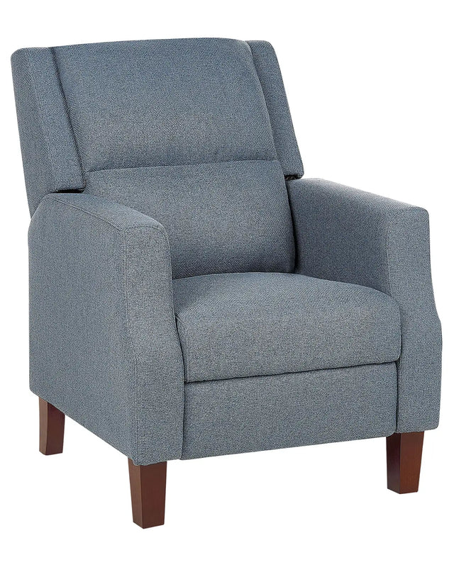 Recliner Chair Blue Fabric Upholstery Push-Back Manually Adjustable Back and Footrest Retro Design Armchair Beliani