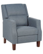 Recliner Chair Blue Fabric Upholstery Push-Back Manually Adjustable Back and Footrest Retro Design Armchair Beliani