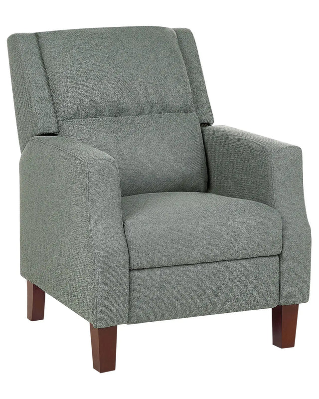 Recliner Chair Green Fabric Upholstery Push-Back Manually Adjustable Back and Footrest Retro Design Armchair Beliani