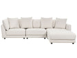 3-Seater Sofa Off-White Polyester Fabric Upholstery Couch with Ottoman Footstool Extra Throw Cushions Beliani