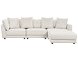 3-Seater Sofa Off-White Polyester Fabric Upholstery Couch with Ottoman Footstool Extra Throw Cushions Beliani