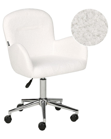 Office Swivel Chair White Boucle Height Adjustable Base Modern Home Office Beliani