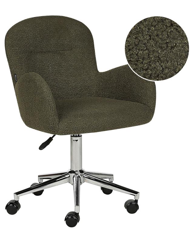 Office Swivel Chair Green Boucle Height Adjustable Base Modern Home Office Beliani